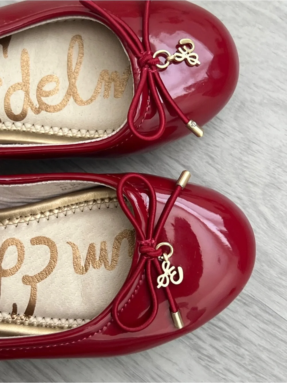 Sam Edelman Felicia Kids Red Patent Ballet Flats Bow Gold Charm Size 11
